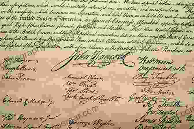 An Image Of The Declaration Of Independence, A Parchment Document With Handwritten Text, Featuring The Signatures Of The Founding Fathers. The Declaration Of Independence United States Constitution Bill Of Rights Amendments